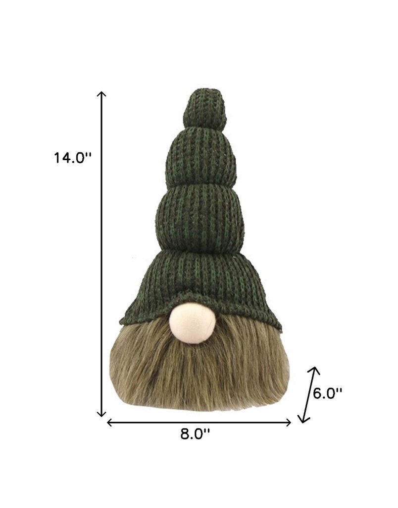 14″ Green Chunky Knit Hat Fabric Sitting Gnome Sculpture