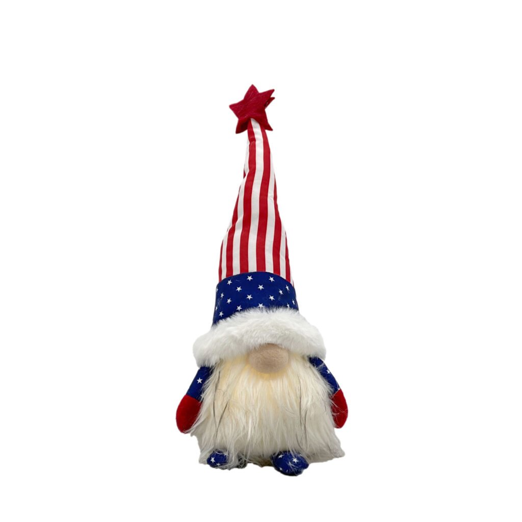 14″ Red White and Blue Fabric Standing Gnome Tabletop Sculpture With LED