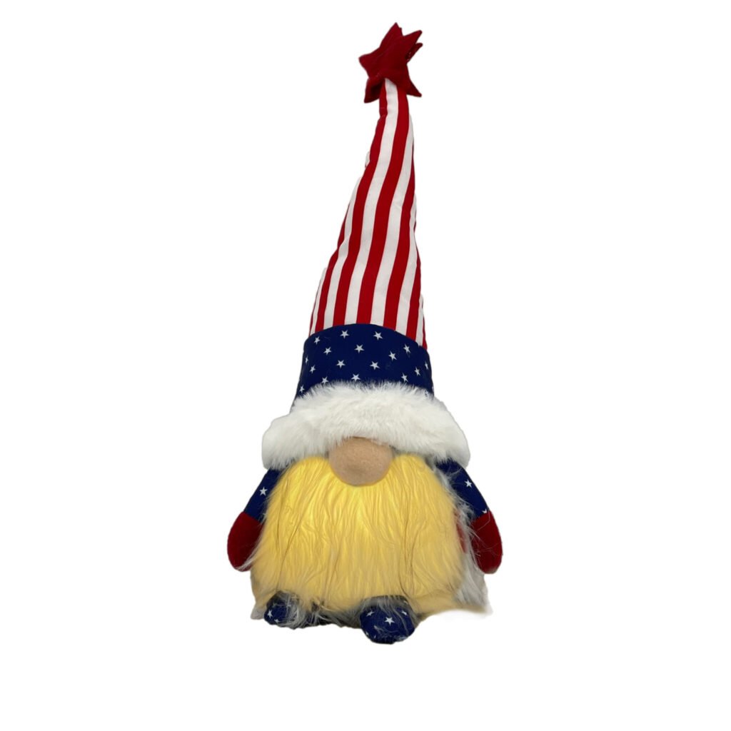 14″ Red White and Blue Fabric Standing Gnome Tabletop Sculpture With LED