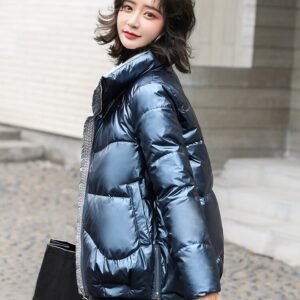 Color: Blue, Size: M - Women's short shiny down padded jacket