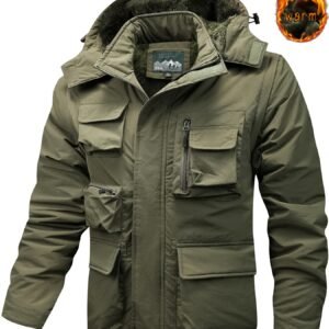 Color: Military green with velvet 228, Size: 3XL - Outdoor Windproof Shell Jacket Loose Plus Size Casual Multi-pocket Workwear Jacket