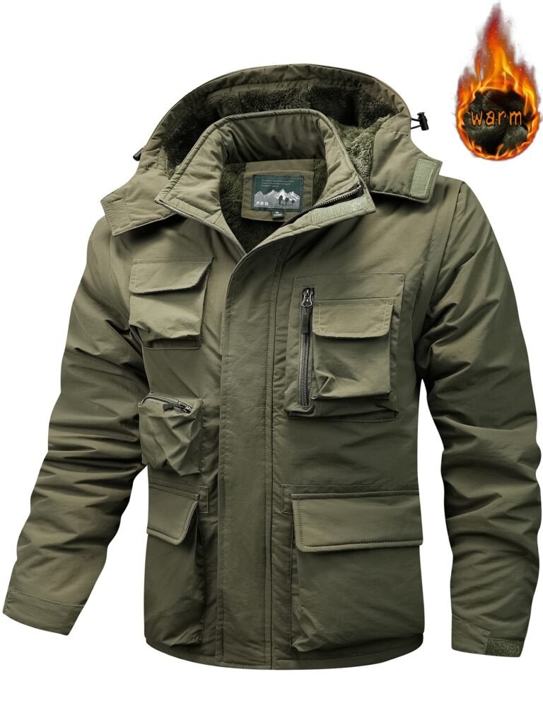 Color: Military green with velvet 228, Size: 3XL – Outdoor Windproof Shell Jacket Loose Plus Size Casual Multi-pocket Workwear Jacket