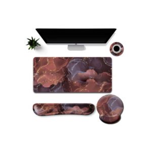 Color: AMBER DUSK - Work And Play 4 In 1 Matching Quartz Swirl Print With Golden Veining Desk Set