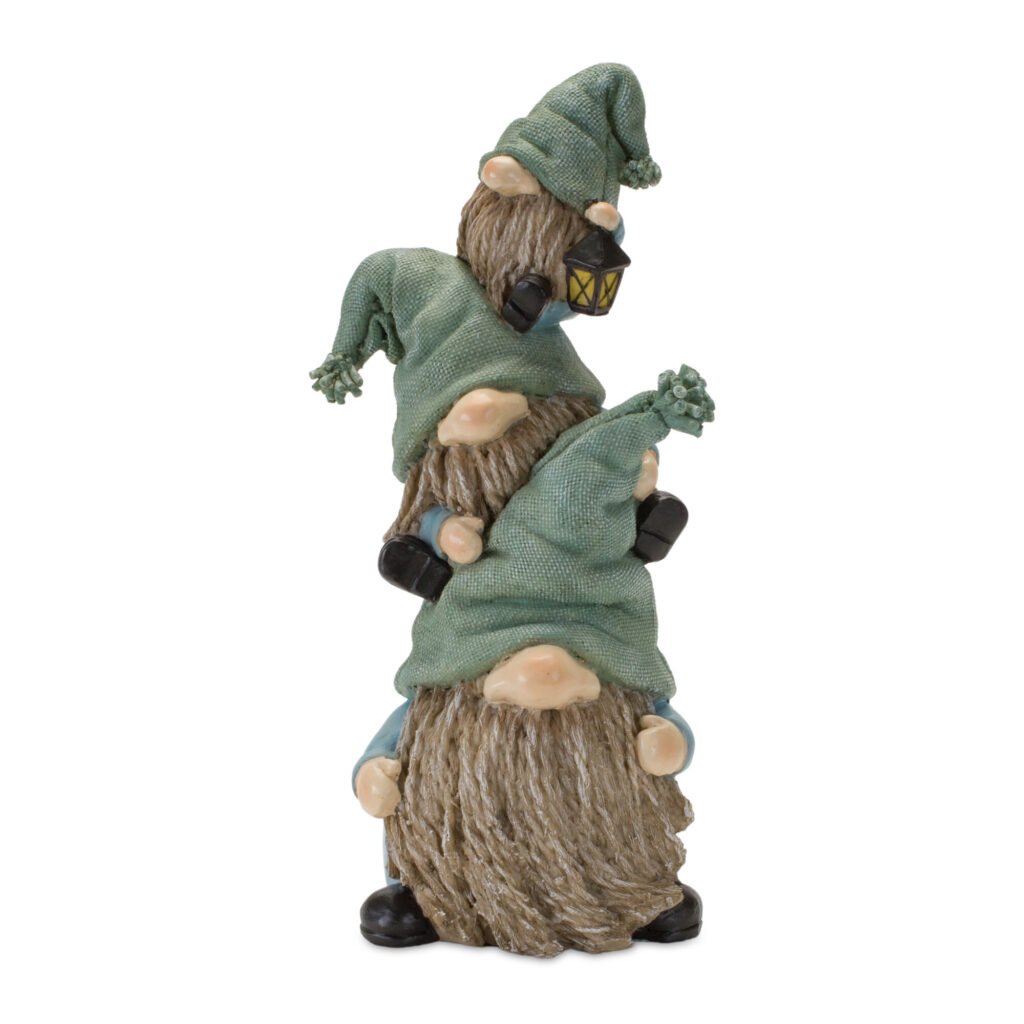 Set of Two 11″ Blue and Green Polyresin Other Fantasy Sci-Fi Sitting Gnome Tabletop Sculpture