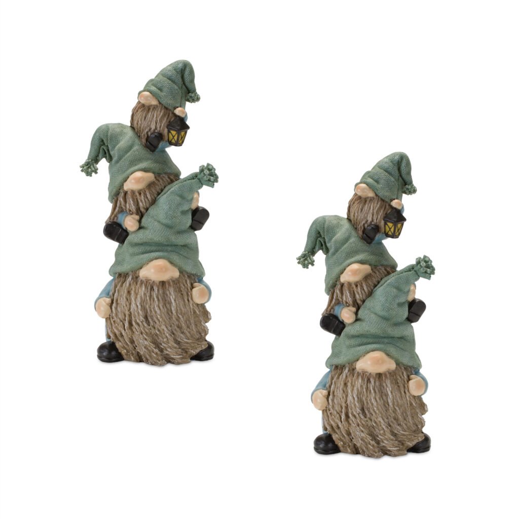 Set of Two 11″ Blue and Green Polyresin Other Fantasy Sci-Fi Sitting Gnome Tabletop Sculpture