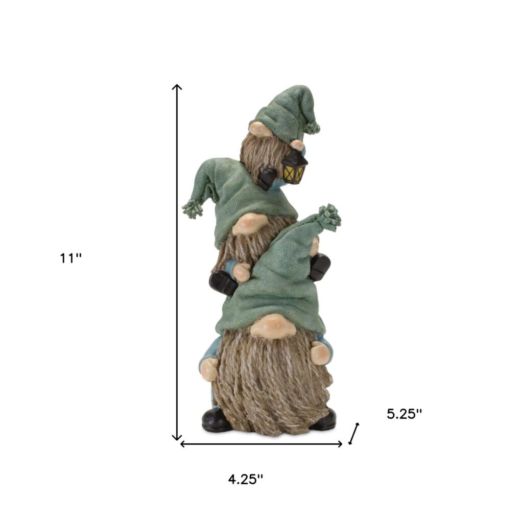 Set of Two 11″ Blue and Green Polyresin Other Fantasy Sci-Fi Sitting Gnome Tabletop Sculpture