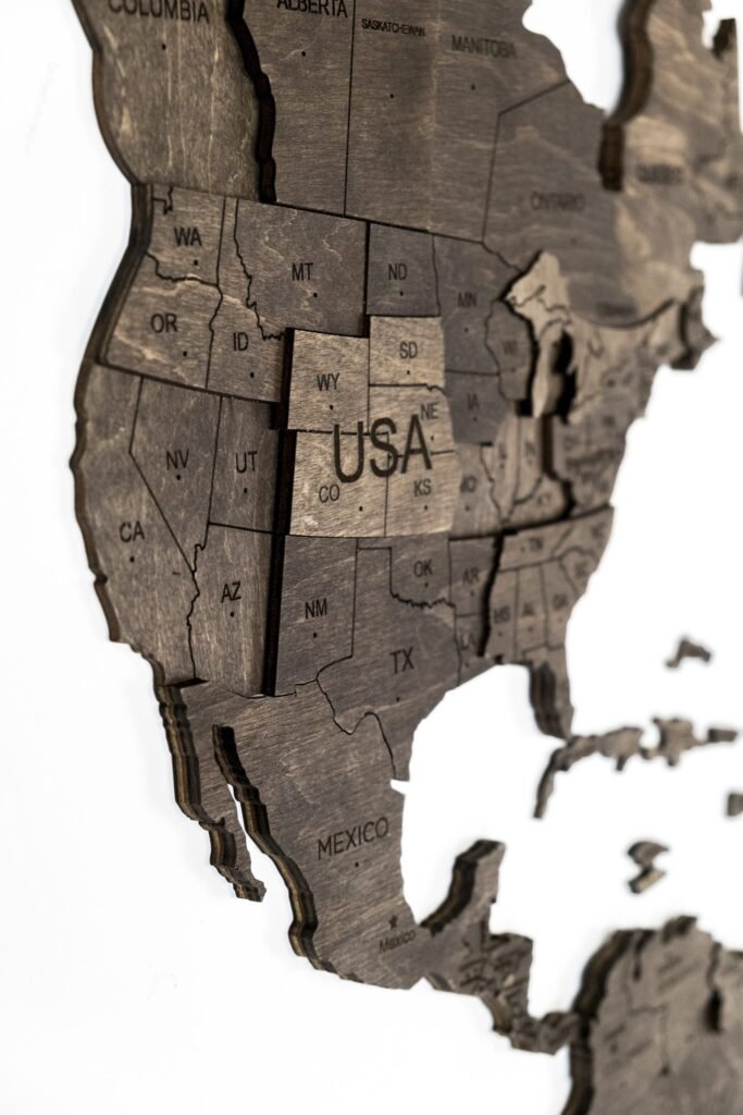 24″ X 39″ Brown Wood World Map Hanging Dimensional Sculpture
