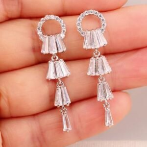 Style: Silver - Kayli Chandelier Earrings With Slender Crystal Baguettes