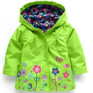 Color: C004 green, Child size: 130cm - Children's Jacket Girl Cute Flower Windproof Rainproof Jacket Girl Raincoat