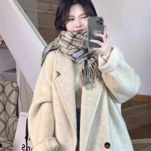 Color: Oatmeal Color, size: XS - Baby Camel Velvet Double-sided Wool Almond White Coat