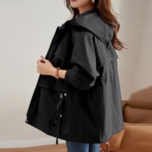 Color: Black, Size: 2XL - Women's Mid-length Western Style Youthful-looking Trench Coat