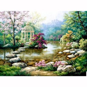 Painting size: 50x70cm, Painting style: Round - Embroidery DIY Diamond Painting Cross Stitch Lake Garden Diamond Embroidery Square Round Diamond Mosaic Painting