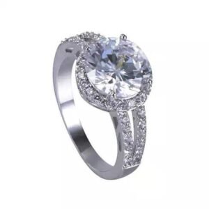 Size: 7 - Love Struck Diamond Crystals Platinum Plated Halo Ring