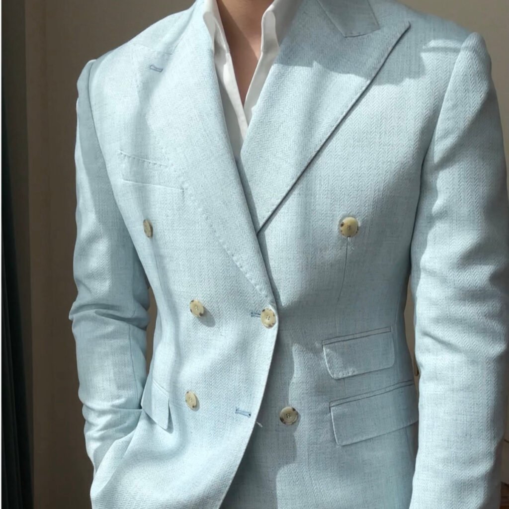 Color: Blue Suit, Size: 2XL – Herringbone Italian Men’s Casual Business Suit