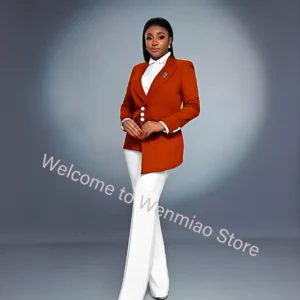 Color: Orange, Size: XL - Navy Women's Blazer 2-piece Set Fashionable Jacket Pants Set Ladies Suit Formal Business Workwear Office Lady Outfit