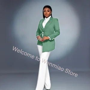 Color: Turquoise, Size: L - Navy Women's Blazer 2-piece Set Fashionable Jacket Pants Set Ladies Suit Formal Business Workwear Office Lady Outfit
