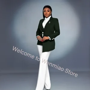 Color: green, Size: M - Navy Women's Blazer 2-piece Set Fashionable Jacket Pants Set Ladies Suit Formal Business Workwear Office Lady Outfit