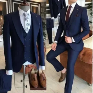 Color: Navy Blue, Size: XL, Ships From: CHINA - Groom Wear 3 Pieces Gray Men Suits 2021 Slim Fit Peak Lapel One Button Tailor Made Terno Masculino (Jacket+Pants+Vest+Tie?&permil;