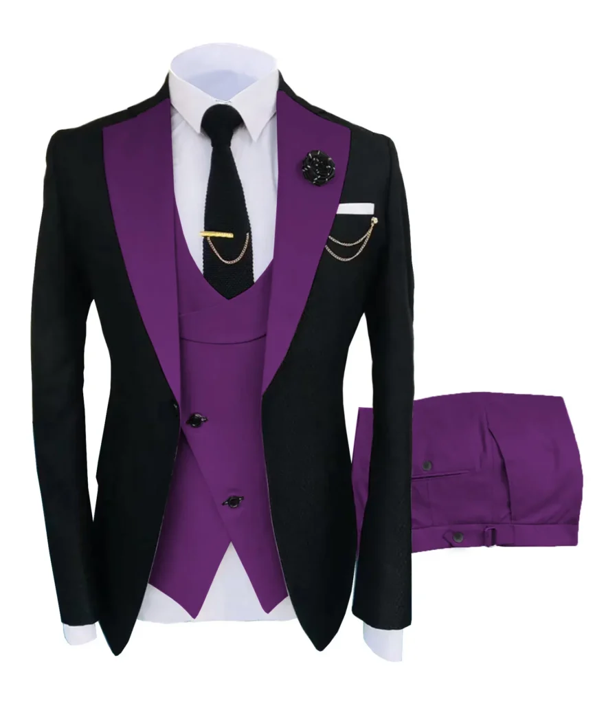 Color: Yellow, Size: XS – Mens Suit 3 Pieces Formal Fashion Solid Flat Color Tuxedos Jacket Wedding Groom Navy Burgundy(Blazer+Vest+Pants)