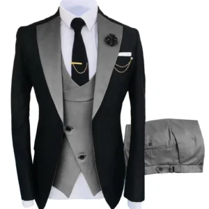 Color: GRAY, Size: One Size - New Costume Homme Popular Clothing Luxury Party Stage Men's Suit Groomsmen Regular Fit Tuxedo 3 Peice Set Jacket+Trousers+Vest