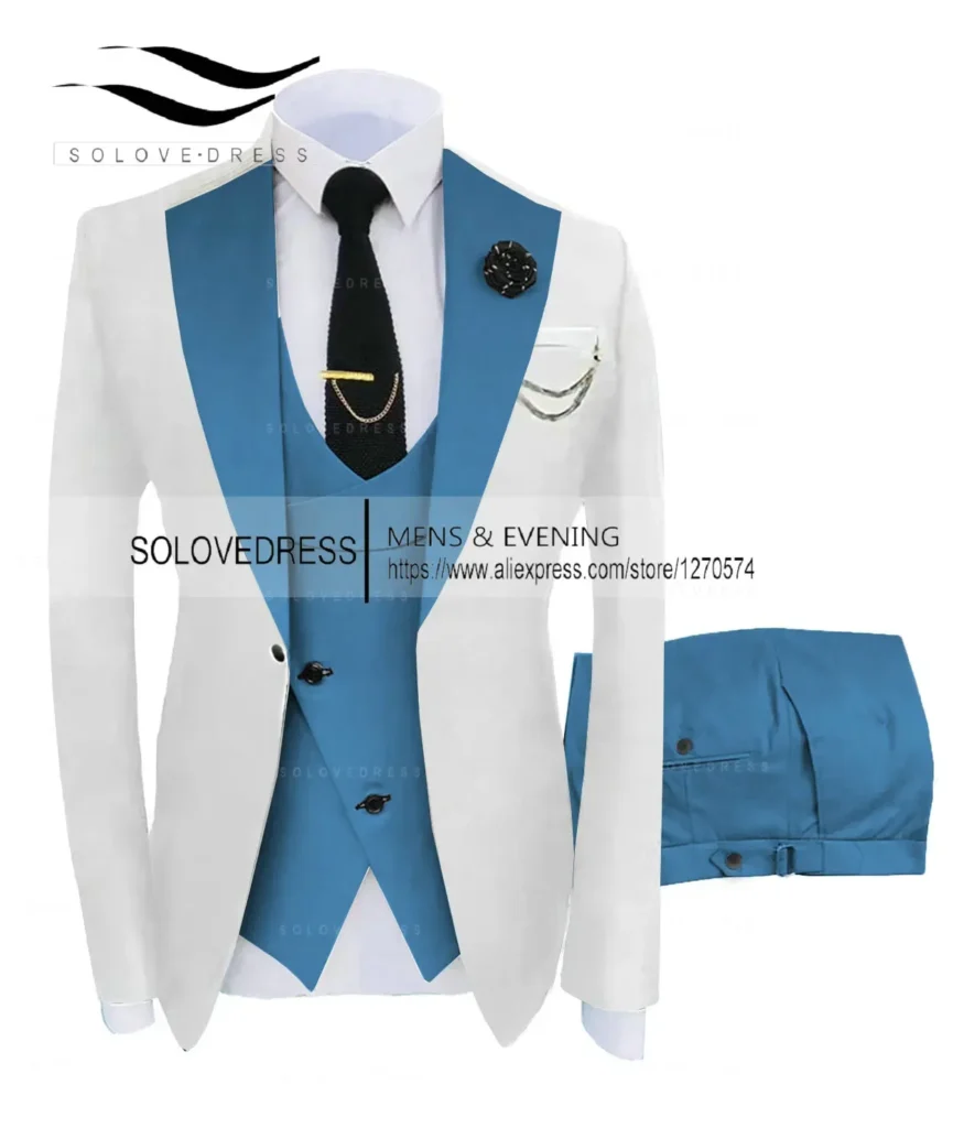 Color: Champagne, Size: XS – ( Jacket + Vest + Pants )Suits for Mens 2024 Casual Business Suit High-end Social Formal Suit 3 Pcs Set Groom Wedding Men