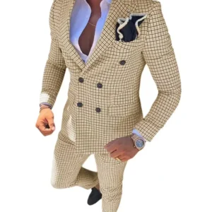 Color: Khaki, Size: One Size - High Quality 2024 Peak Lapel Men Suits One Button Groom's Wedding Suit Sets of Clothes for Men Evening Dress Performancen