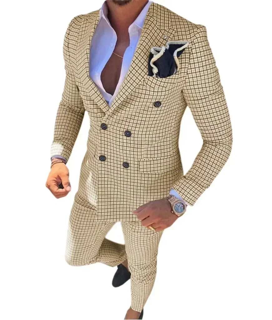Color: Khaki, Size: One Size – High Quality 2024 Peak Lapel Men Suits One Button Groom’s Wedding Suit Sets of Clothes for Men Evening Dress Performancen