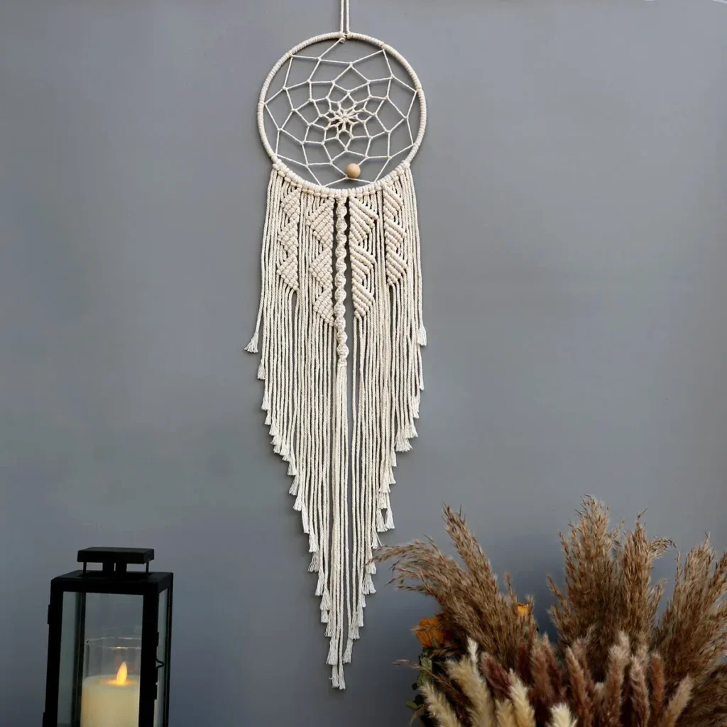 Color: Light Grey – Dream Catchers Boho Home Decor Macrame Handmade Wall Hangings Ramadan Baby Bedroom Nordic Room Kids Nursery Ornament Gift