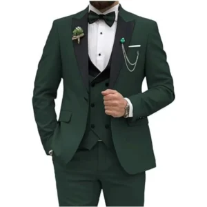 Color: army green, Size: XXS - Men Suit Colorful Luxury Blazer Vest And Pant Sets 3 Piece Birthday Dress Business Prom Evening Party Costumes High Quality