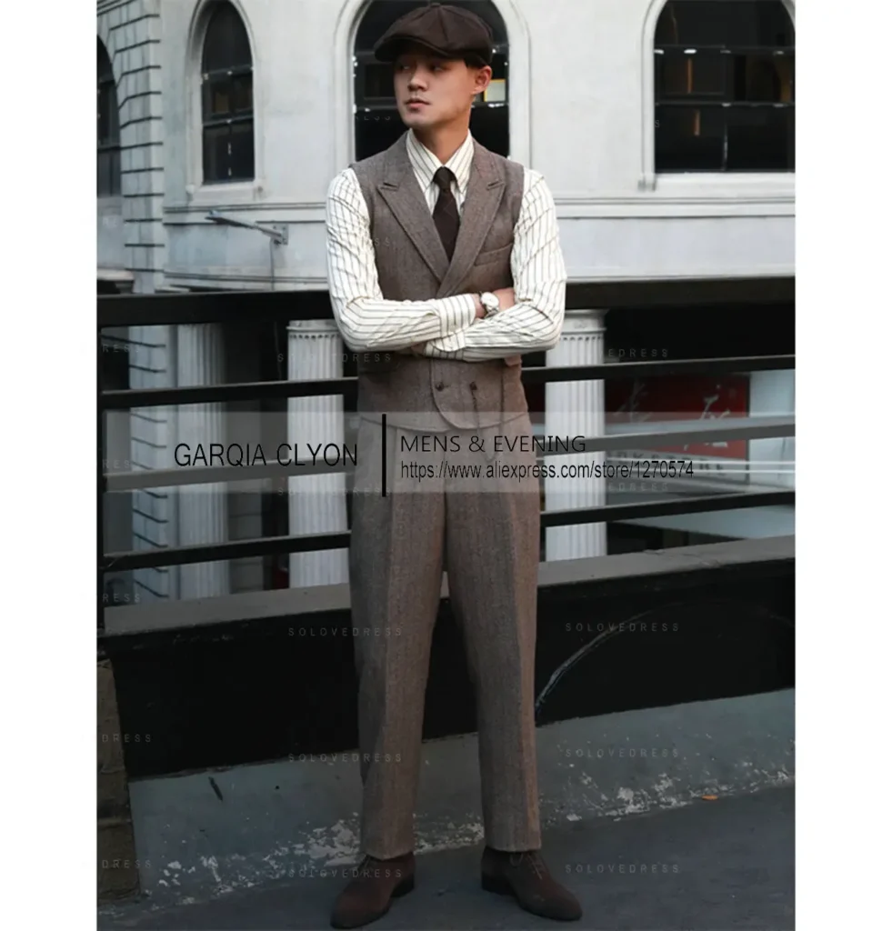 Color: black, Size: M – Tweed Herringbone 3 Pieces Herringbone Men’s Business Suits Single Breasted Slim Fit Groom  Formal Suits?&euro;Blazer+vest+Pants?&permil;