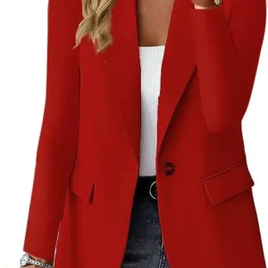 Color: Red, Size: L - Womens Spring Winter Down Full Long Sleeve Coat Autumn Blazer Button Outwear Suit Cardigan Female