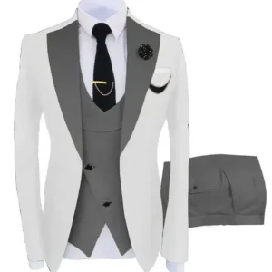 Color: GRAY, Size: XL - 3pcs Men Coat Business Formal Slim Fit Suit Costumes Pour Homme Set Party Vest Pants Wedding Blazer Verde Hombre Terno Masculino