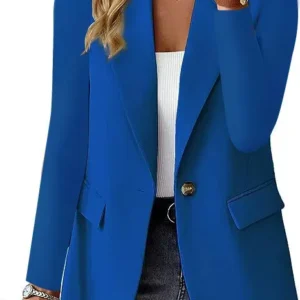 Color: Blue, Size: M - Womens Spring Winter Down Full Long Sleeve Coat Autumn Blazer Button Outwear Suit Cardigan Female