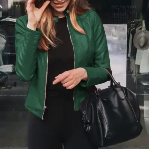 Color: green, Size: XL - Womens Spring Full Long Sleeve Jacket Coat Autumn Leather Blazer Winter Zipper Outwear Suit Cardigan Female  Jackets
