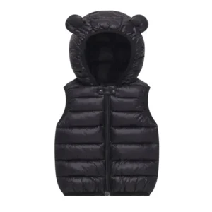 Color: black, Kid Size: 5T - Baby Boys Girl Warm Down Vest Toddler Cotton Waistcoat Children Autumn and Winter Clothes Kids Hooded Jackets 1-6 Years Old