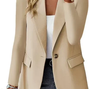 Color: Beige, Size: XL - Womens Spring Winter Down Full Long Sleeve Coat Autumn Blazer Button Outwear Suit Cardigan Female