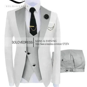 Color: Khaki, Size: 5XL - ( Jacket + Vest + Pants )Suits for Mens 2024 Casual Business Suit High-end Social Formal Suit 3 Pcs Set Groom Wedding Men