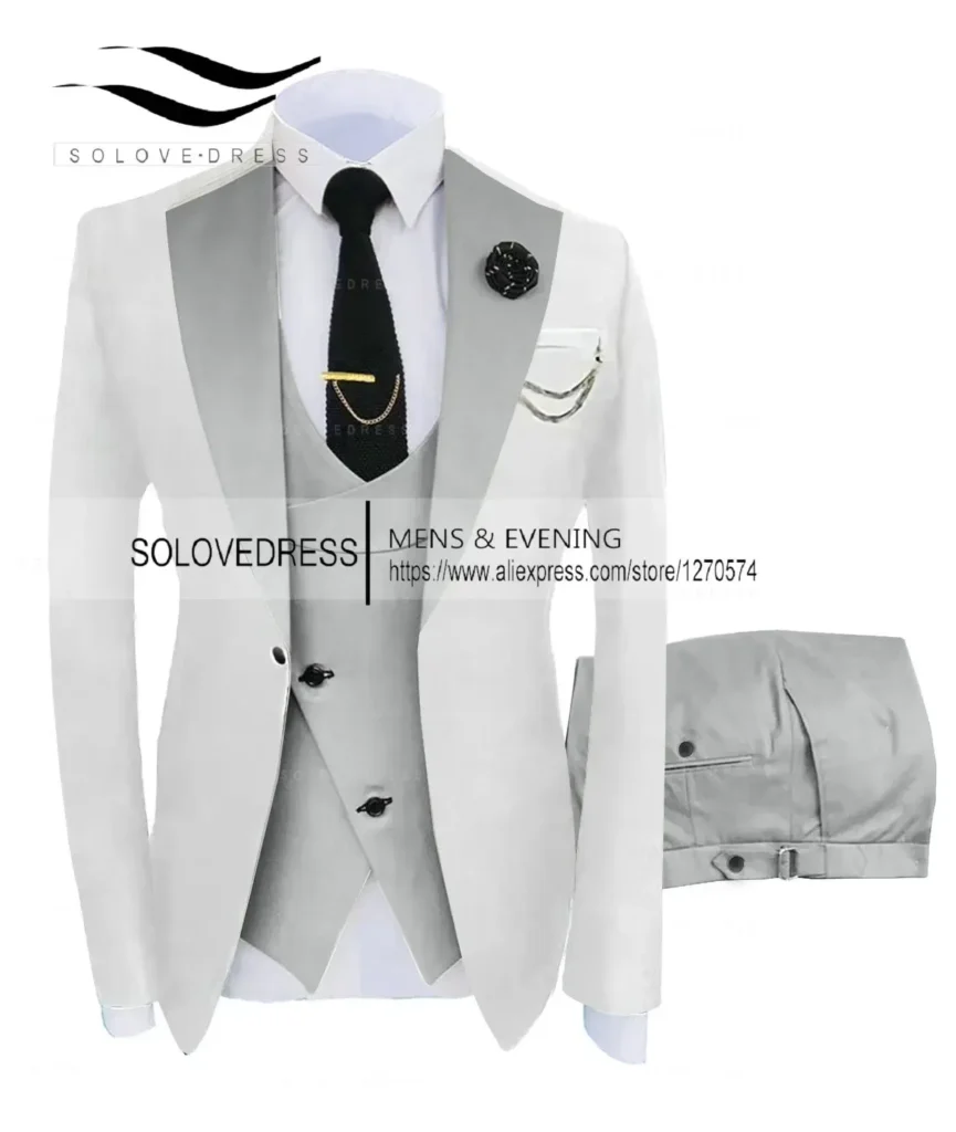 Color: Khaki, Size: 5XL – ( Jacket + Vest + Pants )Suits for Mens 2024 Casual Business Suit High-end Social Formal Suit 3 Pcs Set Groom Wedding Men
