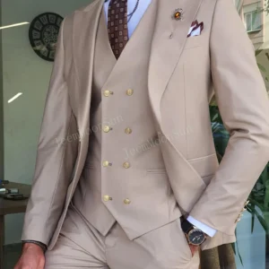 Color: Khaki, Size: L, Ships From: CHINA - 3 Pieces New White Men's Suit 2022 Peak Lapel Slim Fit Casual Tuxedos Groom Tailor Made Terno Masculino (Blazer+Pants+Vest)