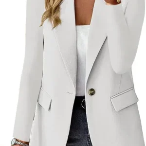 Color: WHITE, Size: S - Womens Spring Winter Down Full Long Sleeve Coat Autumn Blazer Button Outwear Suit Cardigan Female