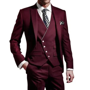 Color: Burgundy, Size: One Size, Ships From: CHINA - White Men Wedding Suits Groom Wear Peak Lapel Wedding Groom Tuxedos Business Party Suit 3 Pieces (Jacket+Vest+Pant?&permil;Costume Homme
