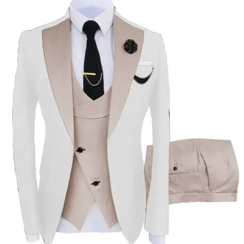 Color: Navy Blue, Size: 4XL – 3pcs Men Coat Business Formal Slim Fit Suit Costumes Pour Homme Set Party Vest Pants Wedding Blazer Verde Hombre Terno Masculino
