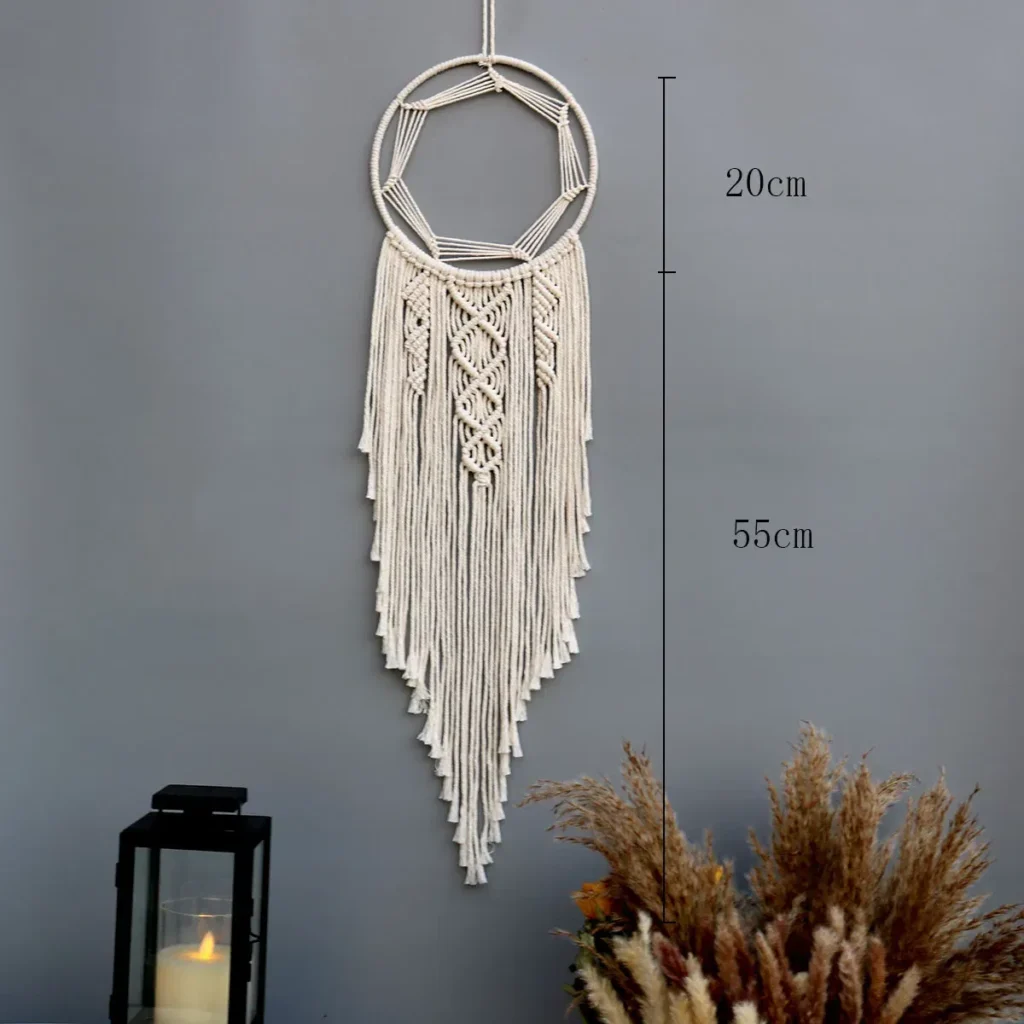 Color: Light Grey – Dream Catchers Boho Home Decor Macrame Handmade Wall Hangings Ramadan Baby Bedroom Nordic Room Kids Nursery Ornament Gift