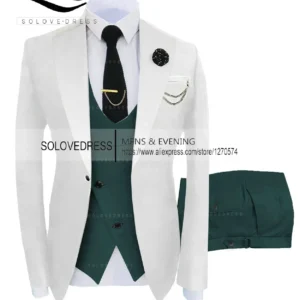 Color: green, Size: XXL - ( Jacket + Vest + Pants )Suits for Mens 2024 Casual Business Suit High-end Social Formal Suit 3 Pcs Set Groom Wedding Men