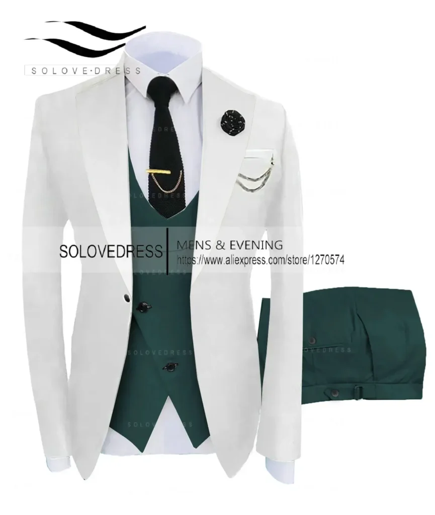 Color: green, Size: XXL – ( Jacket + Vest + Pants )Suits for Mens 2024 Casual Business Suit High-end Social Formal Suit 3 Pcs Set Groom Wedding Men