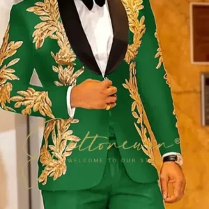 Color: green, Size: 4XL - Luxury Groom Wedding Tuxedos Gold Sequins Appliques Black Men Suits Slim Fit Costume Homme Marriage Prom Suits