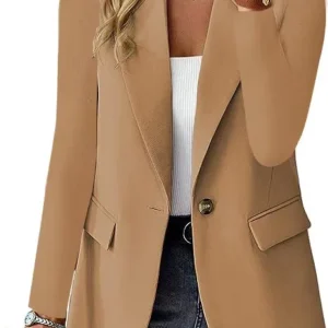 Color: Khaki, Size: XXXL - Womens Spring Winter Down Full Long Sleeve Coat Autumn Blazer Button Outwear Suit Cardigan Female