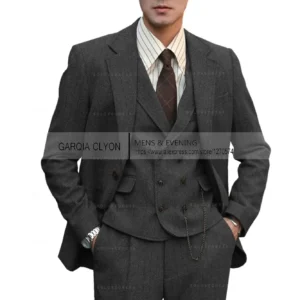 Color: black, Size: M - Tweed Herringbone 3 Pieces Herringbone Men's Business Suits Single Breasted Slim Fit Groom  Formal Suits?&euro;Blazer+vest+Pants?&permil;