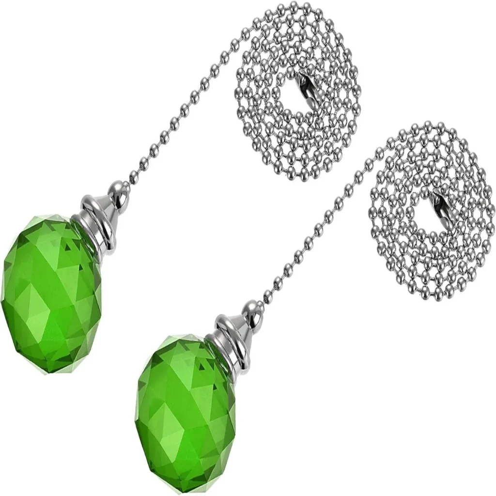 Color: green, Ships From: CHINA – Ceiling Fan Pull Chain, 20 Inch Nickel Finish Chain Ornament Extension, 30mm Red Crystal Ball Pendant 2Pcs