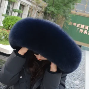 Color: GRAY, Size: L - 100% Real Fox Fur Collar Winter Down Coat Jacket Hood Decoration Fur Collar Women Warm Luxury Collar Scarves